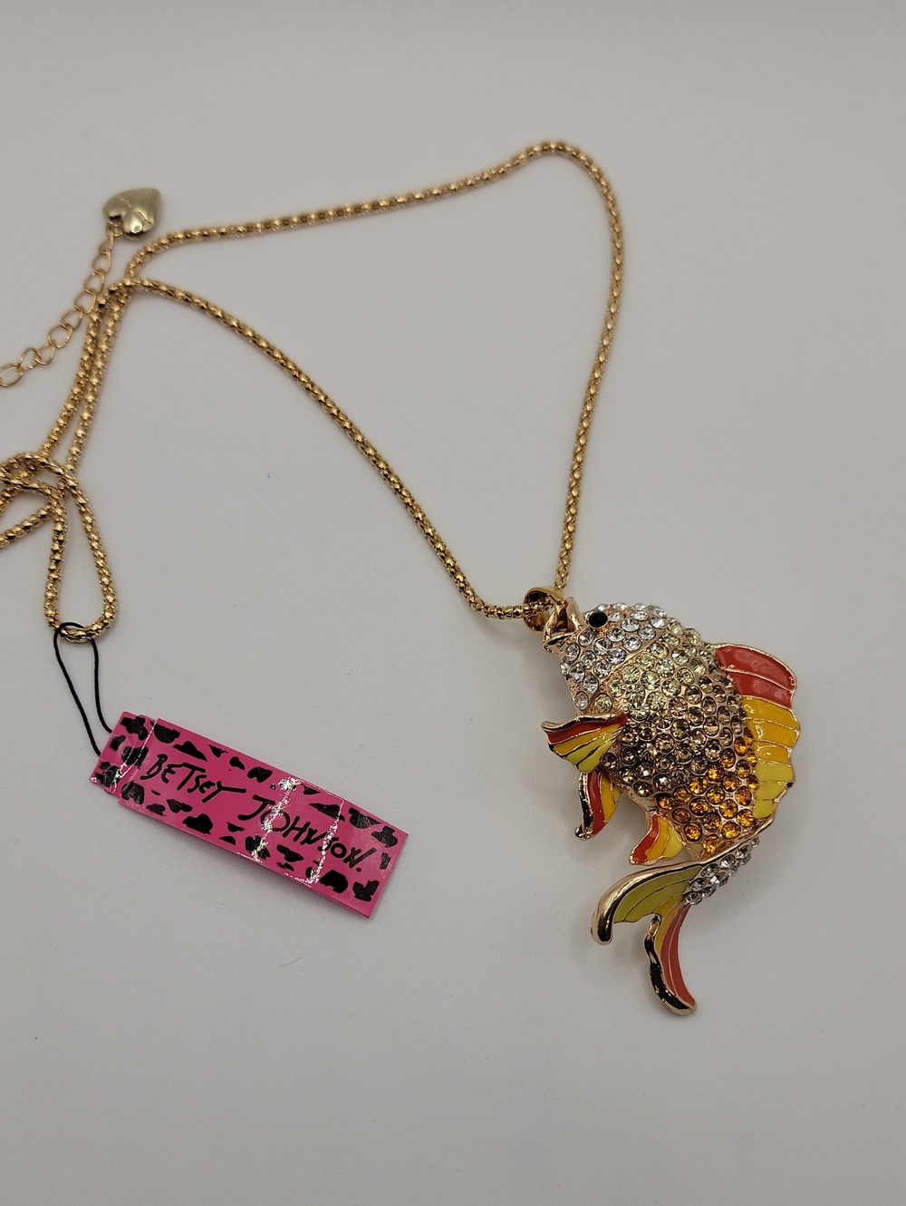 Betsey Johnson Gold-Tone Fish Necklace with Multicolor Enamel and Crystals